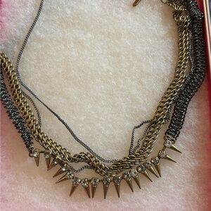 Stella & Dot Renegade Layered Gold Chsin &  Spike Necklace